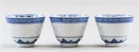 Set of Three Porcelain Blue & White Ceramic Cups