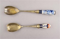 2 Silver Plated Spoons Porcelain Handles E.P.N.S.