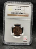 1944 LINCOLN WHEAT CENT NGC MS66 RED