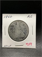 1860 SEATED LIBERTY HALF DOLLAR AG