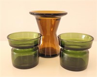 MCM Dansk Design Amber Vase & Green Candle Holders