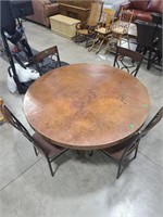 COPPER TOP ROUND DINING TABLE W/ 4 CHAIRS