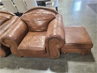 LEATHER NAILHEAD ACCENT OVERSIZED CHAIR & OTTOMAN