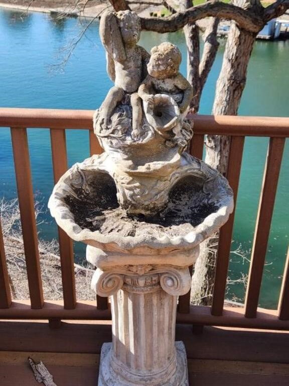 Concrete Cherub Water Fountain - 3 Pc