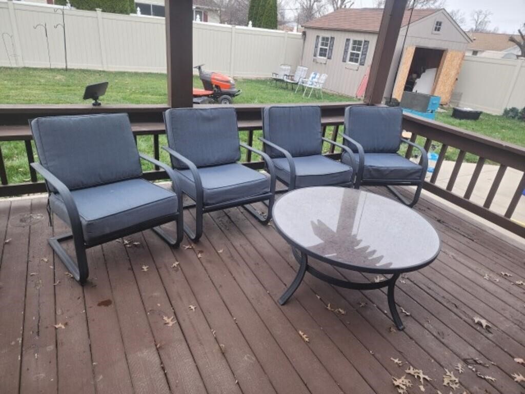Patio set 4 spring chairs with Cushions & glass