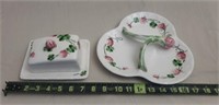 Lefton Butter Dish & Divided Dish both Chipped