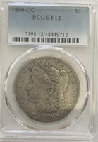 1890CC Morgan Silver Dollar PGCS F12