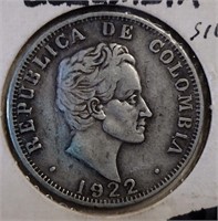 1922 Republic Columbia 50 centavos SILVER COIN