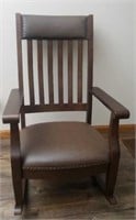 Wooden Rocking Chair With Padded Seat & Head Rest