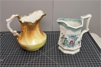 Yellow Limoges & Unmarked Pitchers