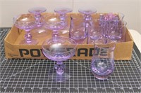 Purple Glass: 6 Glasses & 6 Champagne 2 Ash Trays