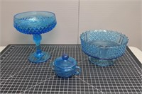 (3) Blue Glass Dishes / Compotes