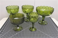 (5) Pcs Dark Green Glass Candy Dishes / Bowls