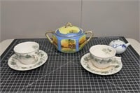 Nippon Covered Bowl & Ast'd Teacups