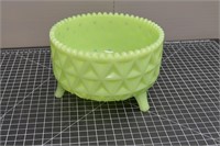Green Vasoline Glass Footed Bowl