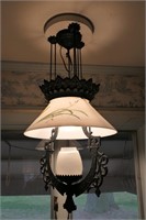 Vintage Hanging Lamp, Painted Shade