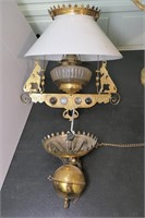 Antique Hanging Oil Lamp & Shade,