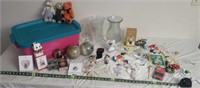 Rubbermaid Tote Of Orniments, glass Vases & More