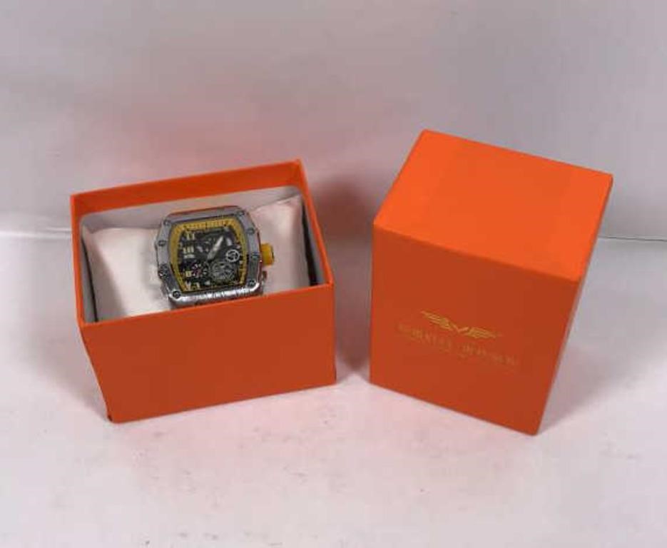 New Open Box Metal Watch with Rubber Wrist Band