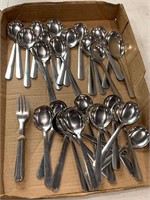 Flatware 12 salad forks, 36 soup spoons