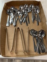 Flatware 36 soup spoons,  3-7 inch tongs