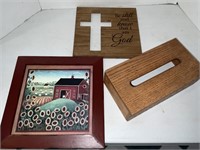 Wooden Kleenex box cover two pictures