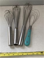 3 heavy stainless steel whisks, 1 regular whisk