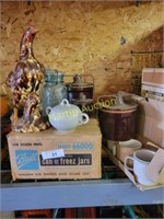 Glass Jars, Mugs, Canisters, Chicken Figurine