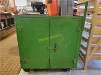 Green Metal Cabinet on Wheels - Contents Included