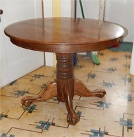 Vintage Oak Round Pedestal Claw Foot Table
