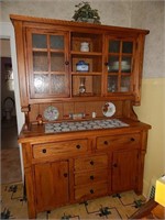 2pc Buffet Hutch Glass Doors 5 Drawers