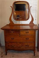 1800's Antique Tiger Oak Dresser With Mirror