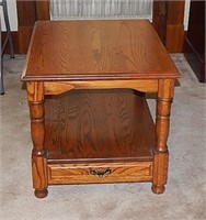 Vintage Solid Oak End Table With Drawer