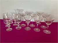 Martini, Wine Etched, Crystal and Glass Lot
