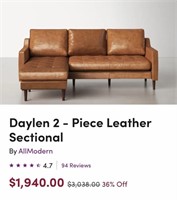 FB2318  Wayfair Daylen 2-Piece Leather Sectional