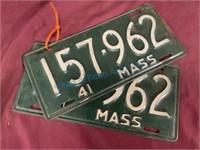 1941 Massachusetts license plates matched pair