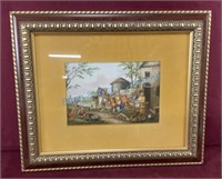 Hand painted scenic, porcelain plaque in the frame
