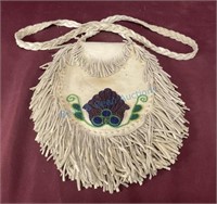 Beaded American Indian fringed bag