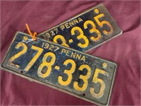 1927 Pennsylvania license plates, matched pair