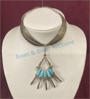 Silver and turquoise native American necklace