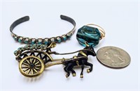 Vintage Turquoise Bracelet, German Pin & Ring