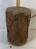 Vintage Pine Wood Log & Rawhide Double Side Drum
