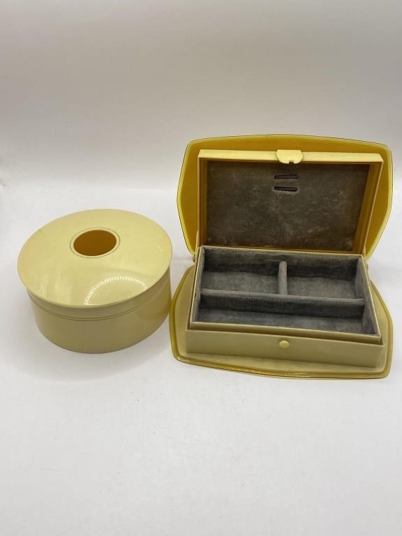 Vintage Celluloid Jewelry Box & Hair Receiver