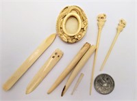 Miniature Ivory Frame, Ivory Toothpicks, etc.