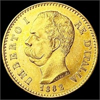1882 Italy .1867oz Gold 20 Lire CLOSELY