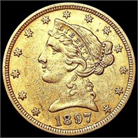 1897 $5 Gold Half Eagle CLOSELY UNCIRCULATED