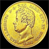 1838 Italy/Sardinia .1866oz Gold 20 Lire NICELY