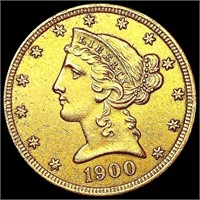 1900 $5 Gold Half Eagle CLOSELY UNCIRCULATED