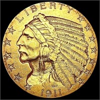 1911-S $5 Gold Half Eagle NEARLY UNCIRCULATED