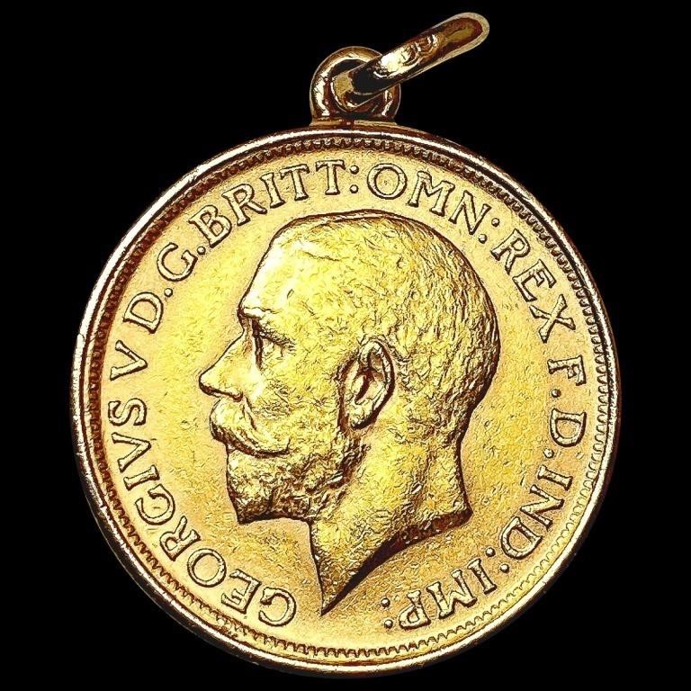 1911 G. Brit .2355oz Gold Sovereign w/ 14K Bezel